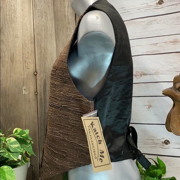 Katch Me Vintage NWT Western Brown Leather Cowboy Rancher Vest Retro XL N - Picture 2 of 8